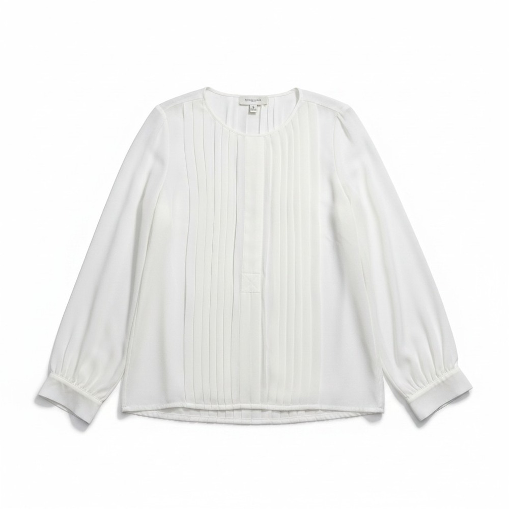 Banana Republic L White Pleated Front Long Sleeve Blouse Womens Minimalist NWT